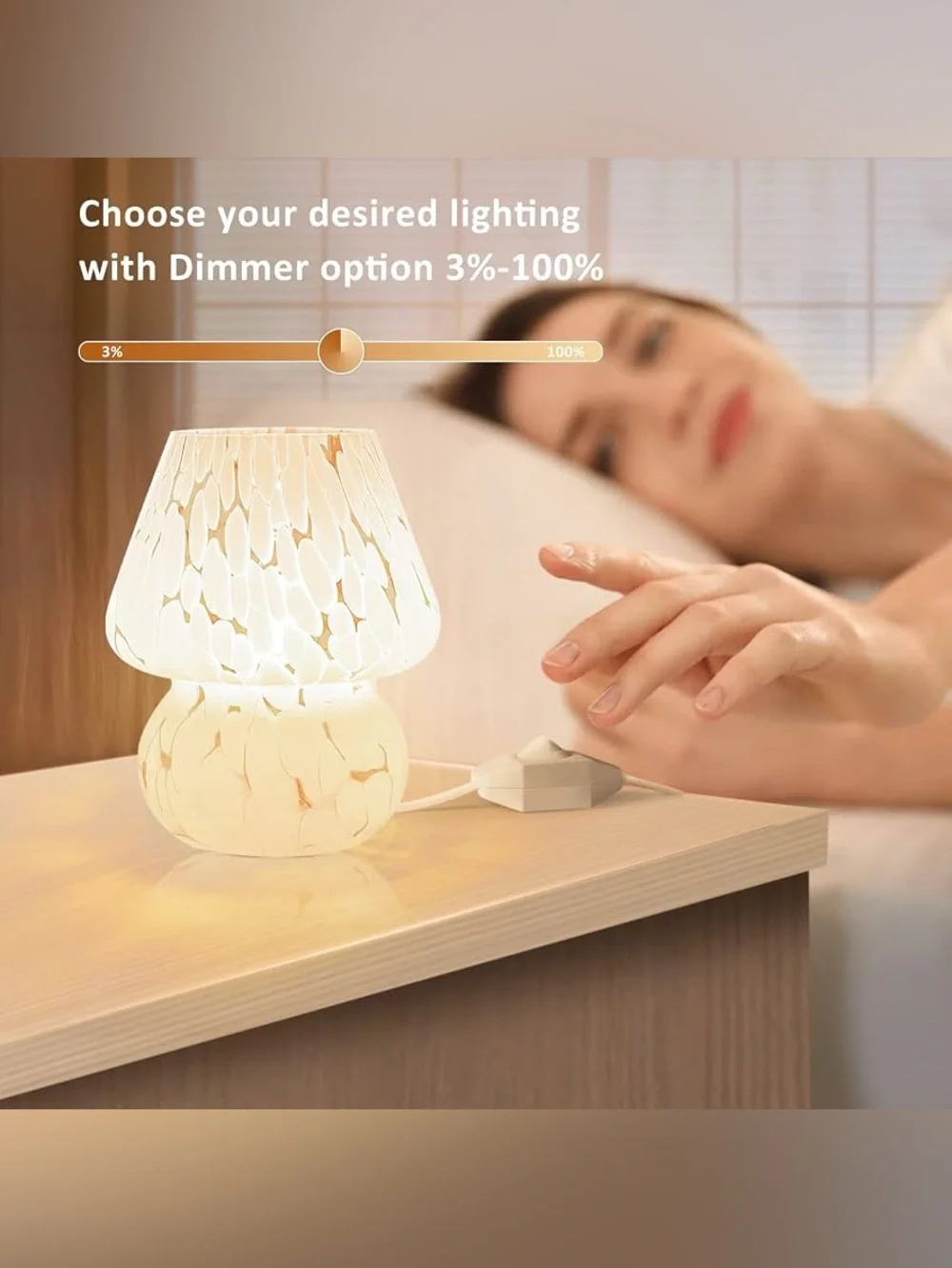 White Textured Glass Mushroom Table Lamp - Home Accents